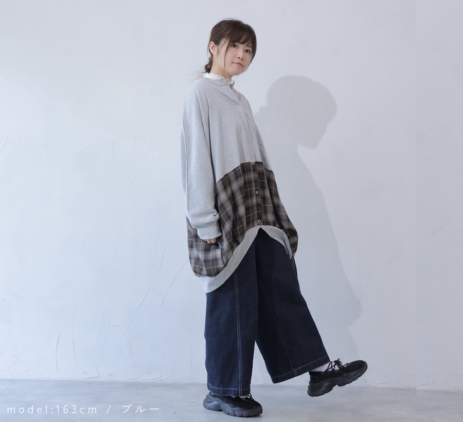 ロングチェック切替カーディガン - 画像 (2)