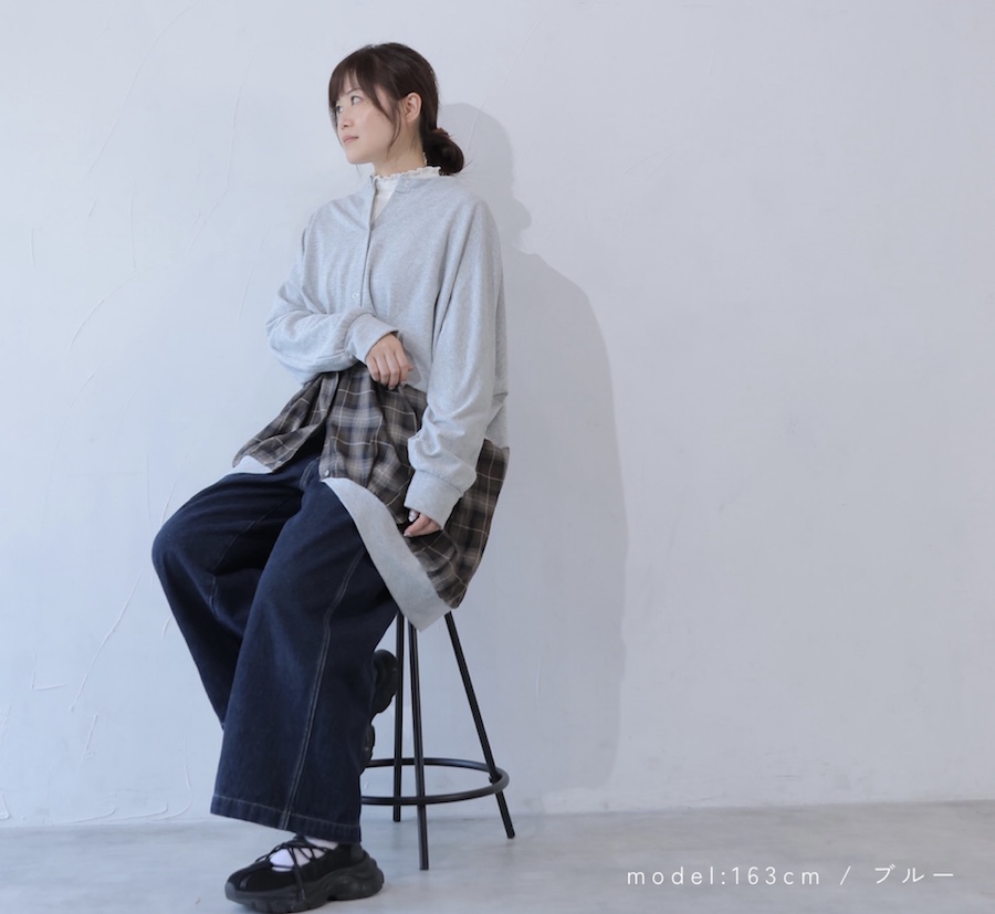 ロングチェック切替カーディガン - 画像 (4)